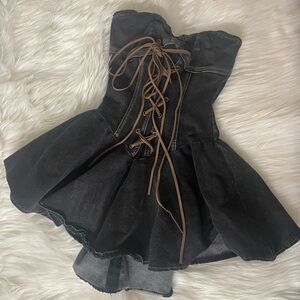 Windsor Black Strapless Dress with Brown Laces